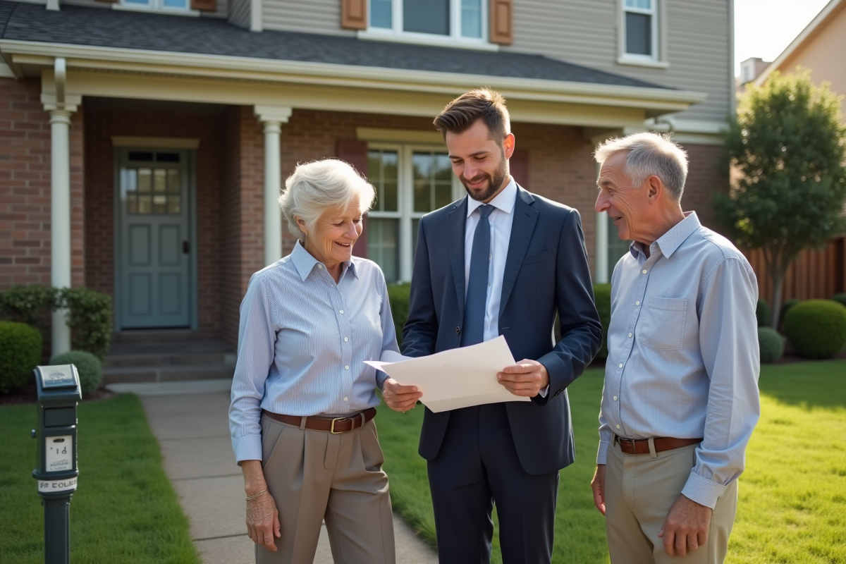 Agent immobilier montrant une maison à un couple