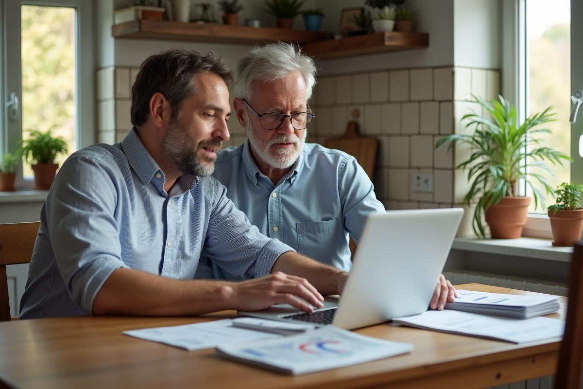 Couple discutant de taux hypothécaires à la cuisine