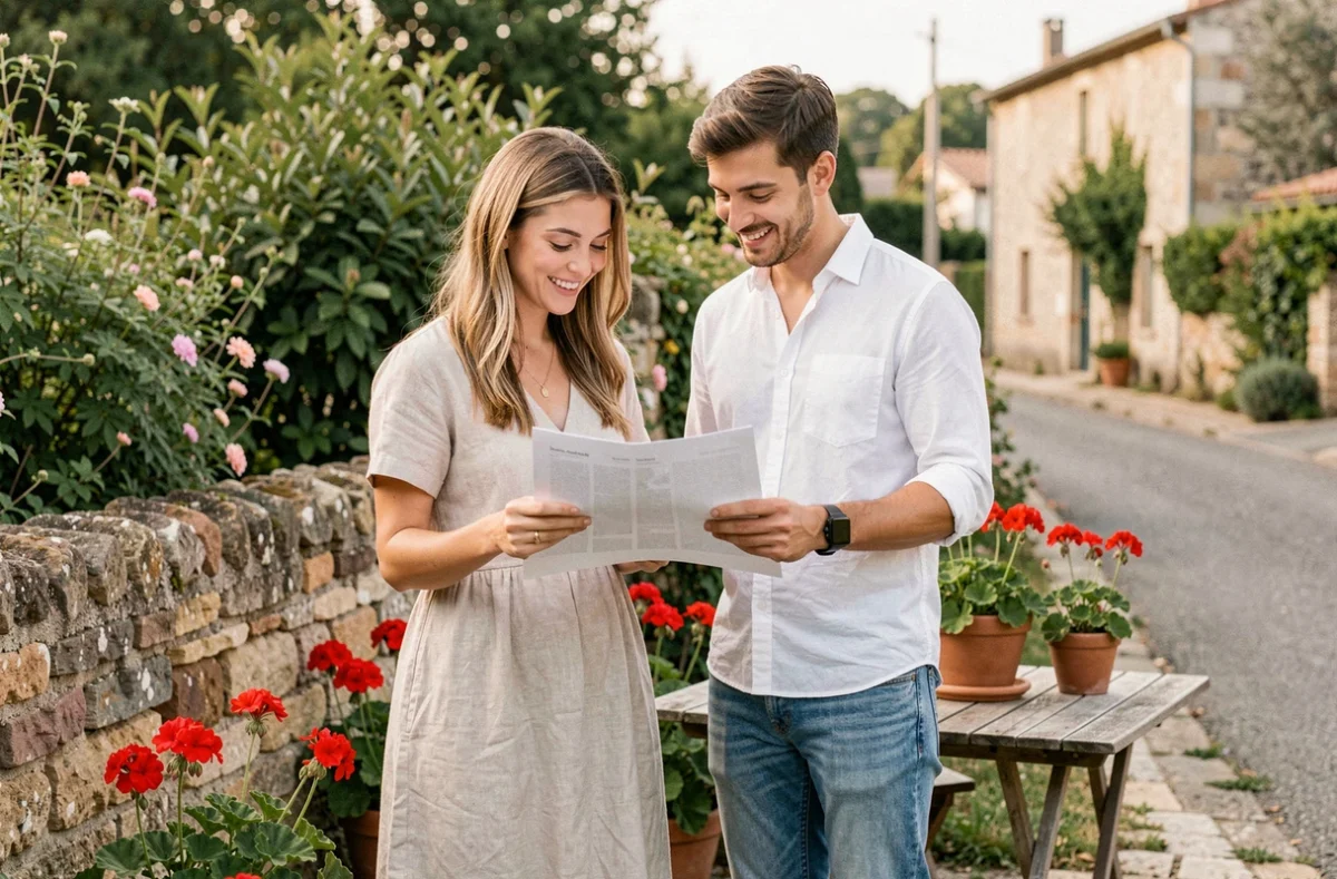 Couple cherchant une maison avec jardin à louer dans le département 66 en consultant des annonces