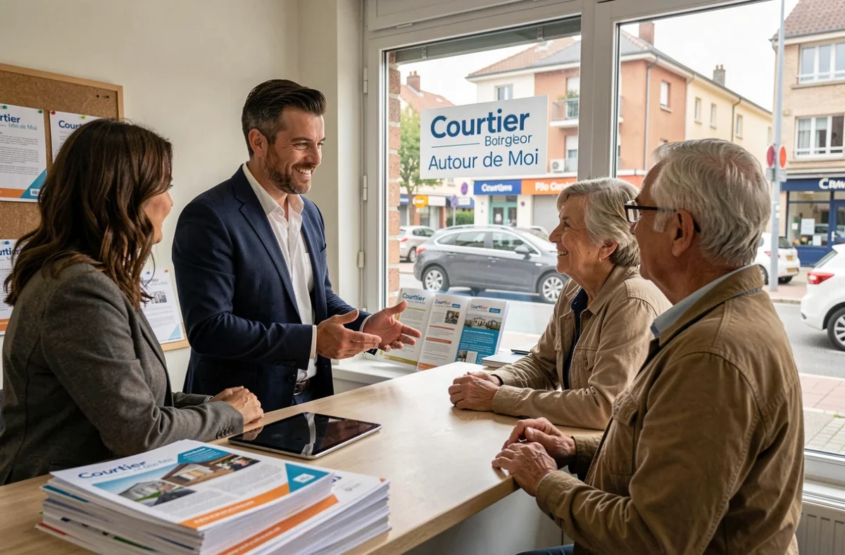 Courtier de Courtier Autour de Moi à Vitry-sur-Seine accueillant un couple dans son agence de quartier