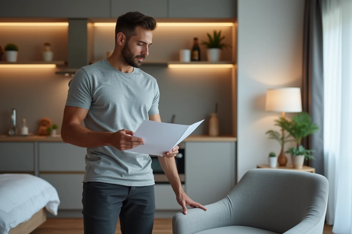 Bailleur vérifiant l'état du mobilier lors de l'établissement d'un état des lieux de location meublée