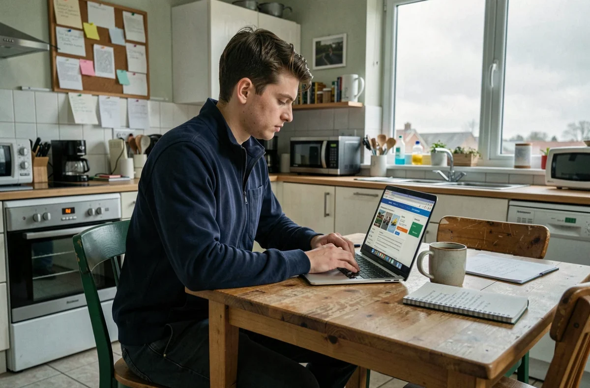 Étudiant en colocation comparant des offres d'assurance habitation sur son ordinateur portable