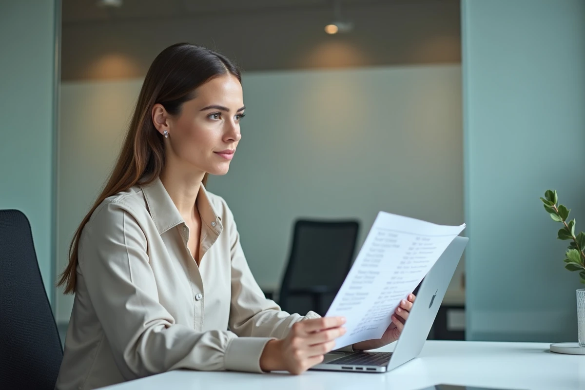 Femme en bureau moderne travaillant sur son ordinateur