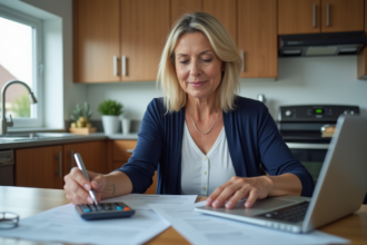 Femme d'âge moyen calculant ses finances à la maison
