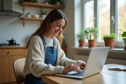 Jeune femme remplissant des formulaires de logement à la maison