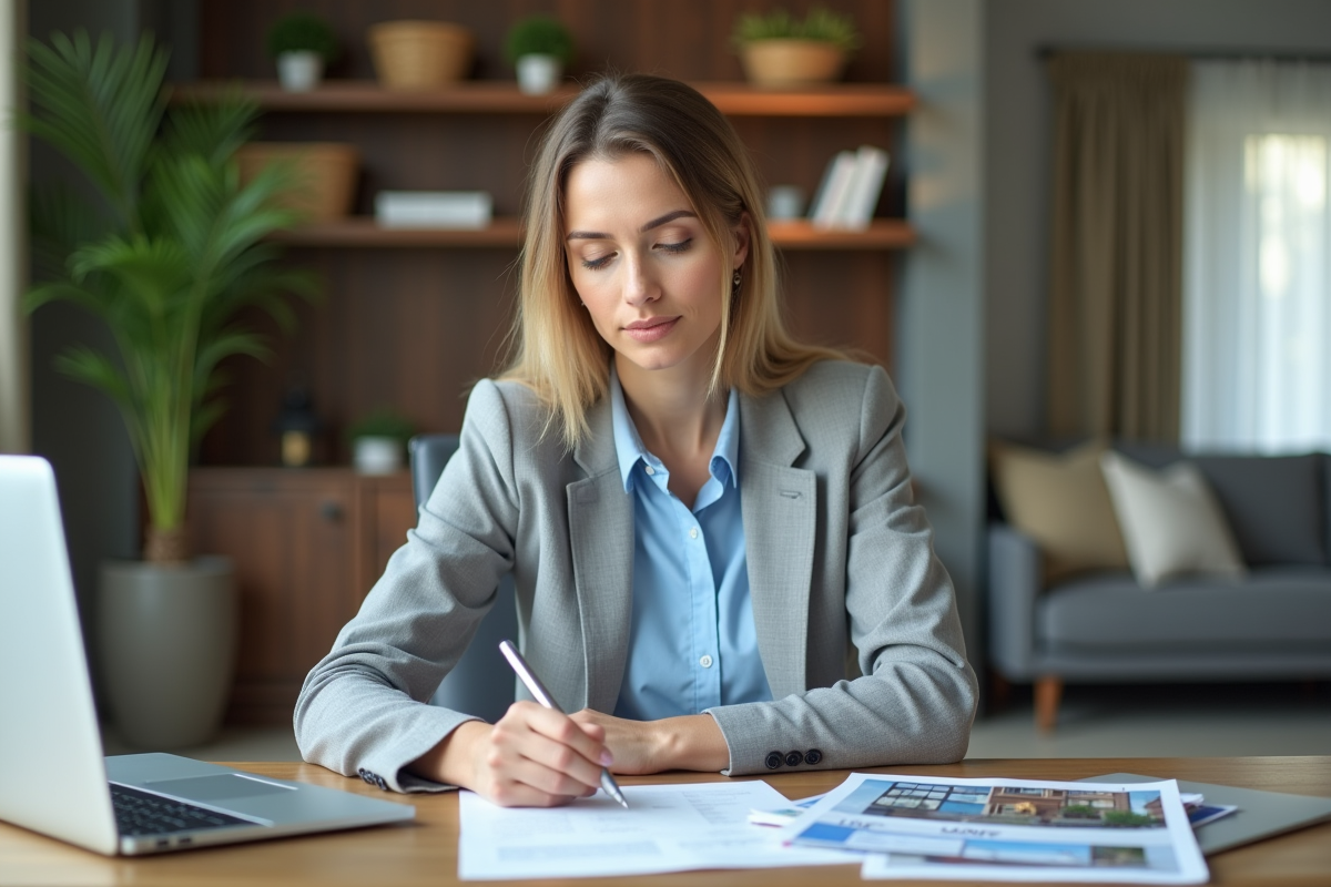 Femme professionnelle en bureau immobilier