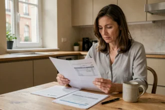 Femme lisant attentivement son contrat d'assurance habitation avant de le résilier