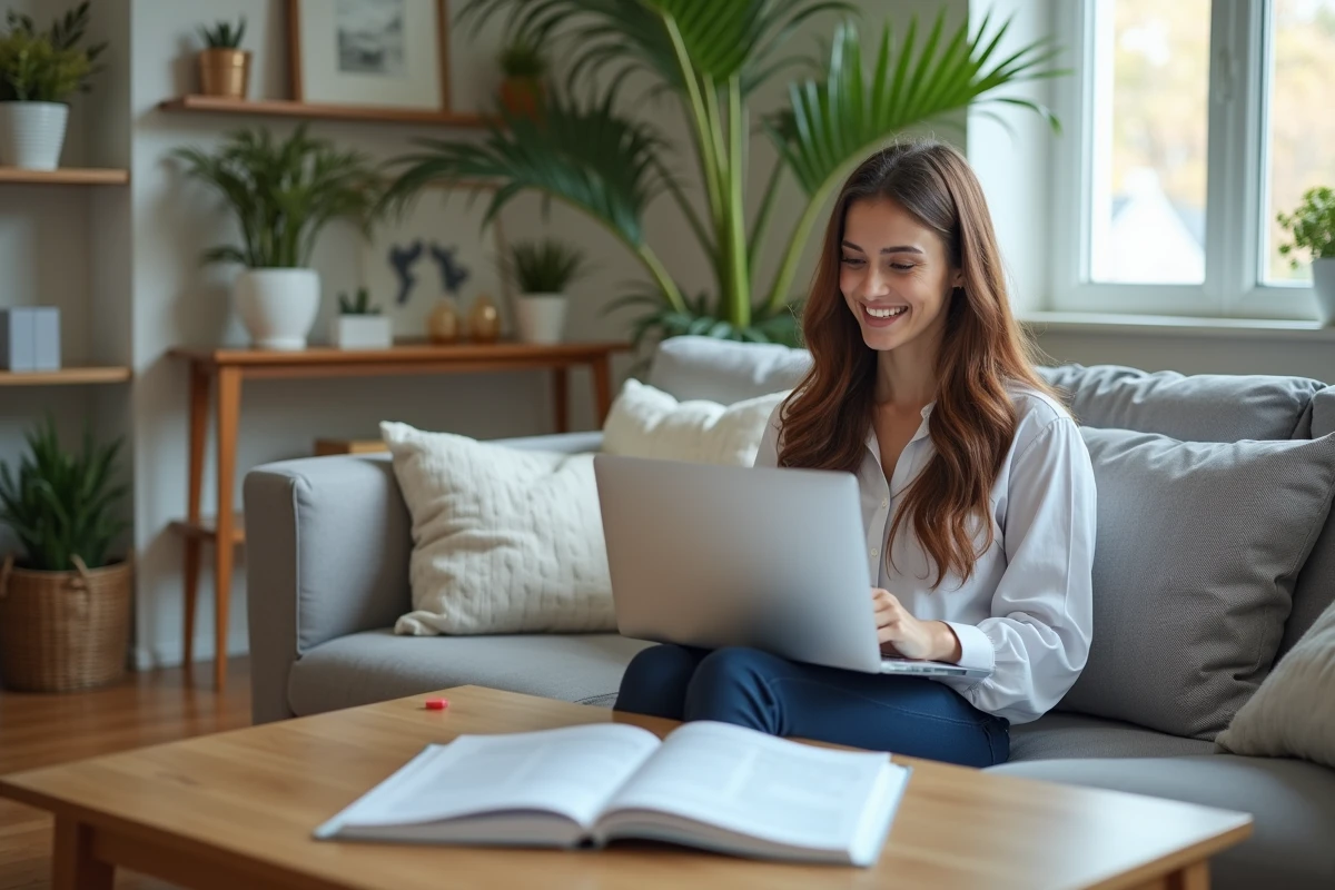 Jeune femme locataire souriante dans un salon lumineux