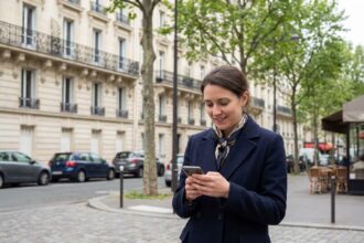 Femme élégante dans la rue parisienne du 17e