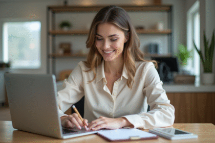 Femme souriante dans un bureau de location moderne