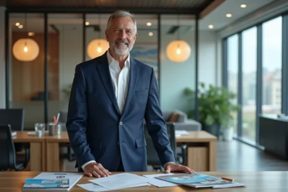 Gestionnaire immobilier en costume dans un bureau moderne