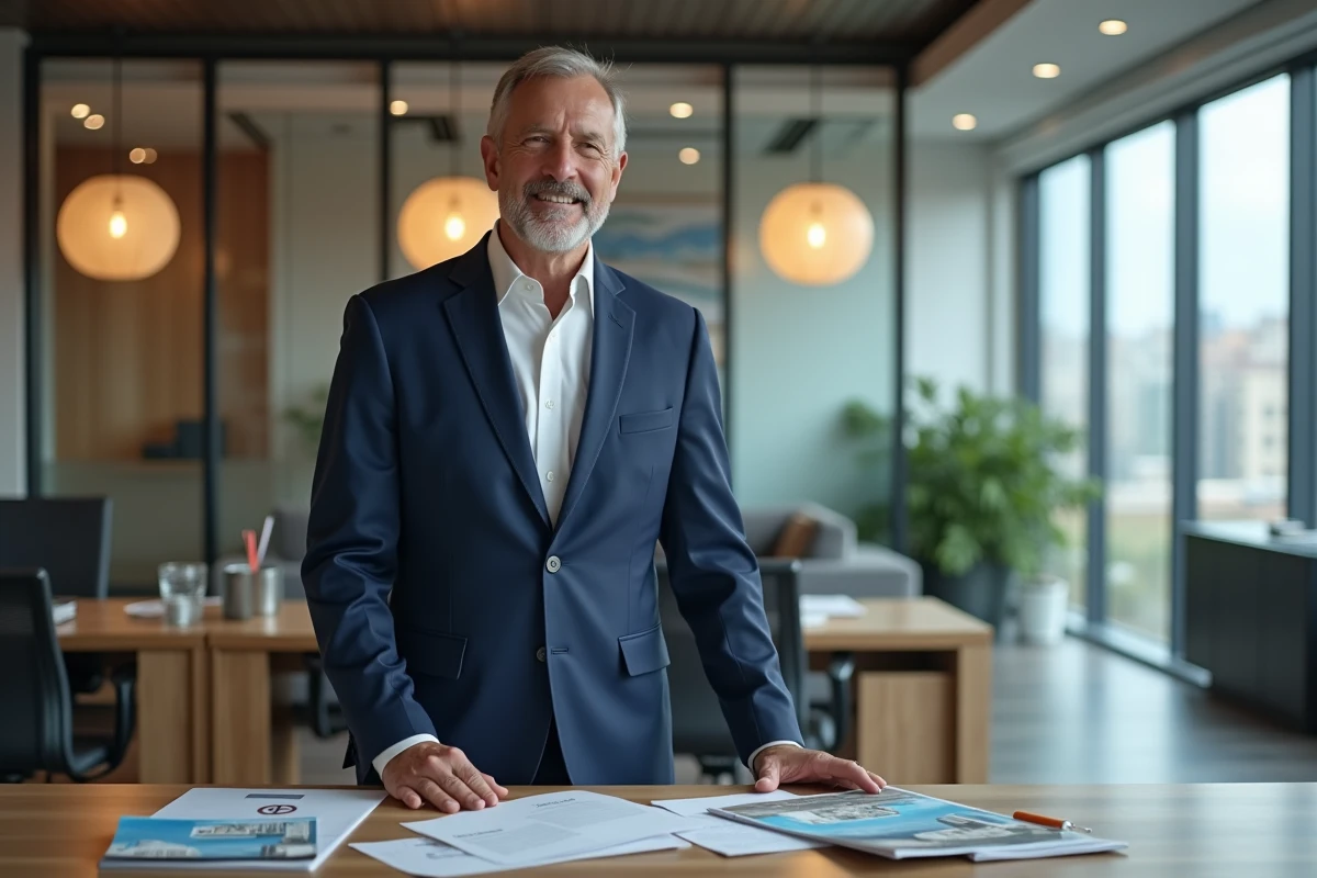 Gestionnaire immobilier en costume dans un bureau moderne