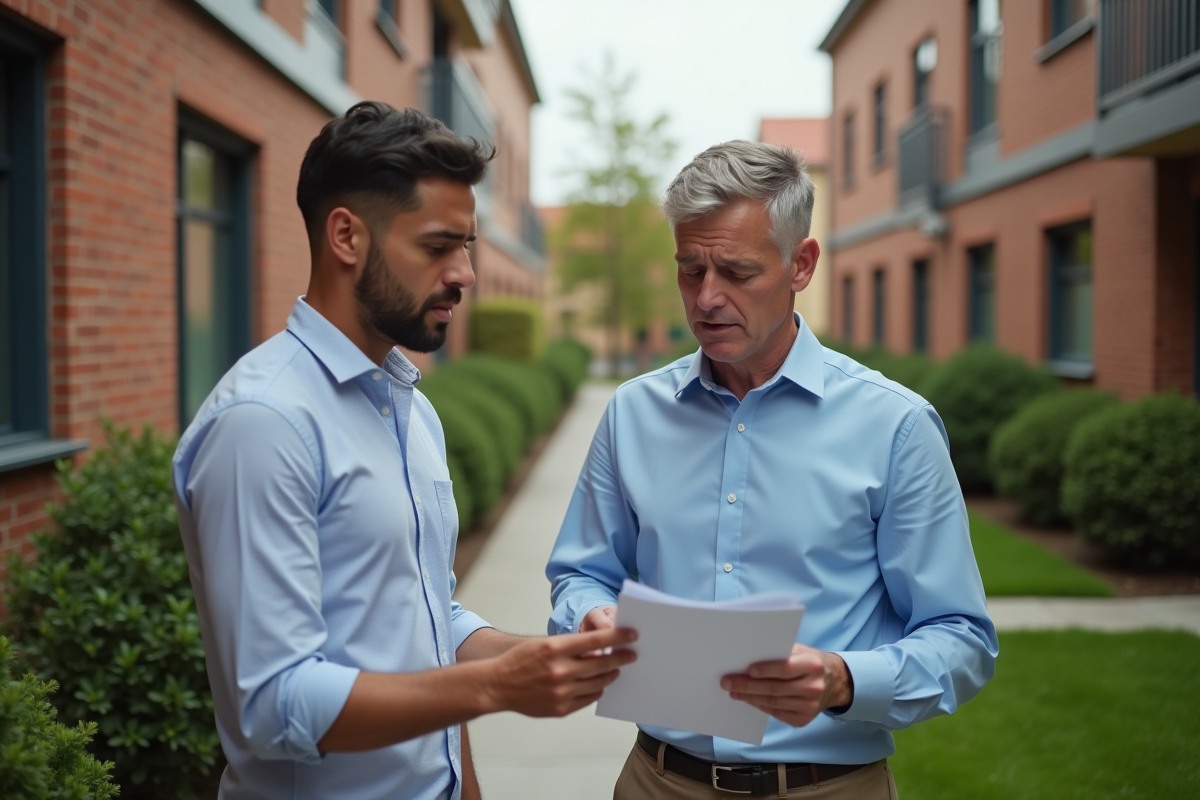 Gestionnaire immobilier vérifiant une facture avec un locataire