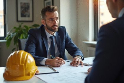 Propriétaire inquiet discutant de documents juridiques avec un professionnel