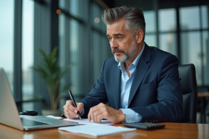 Homme d'affaires en costume dans un bureau moderne