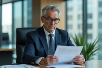 Homme d'affaires en réunion examinant des rapports d'entreprise