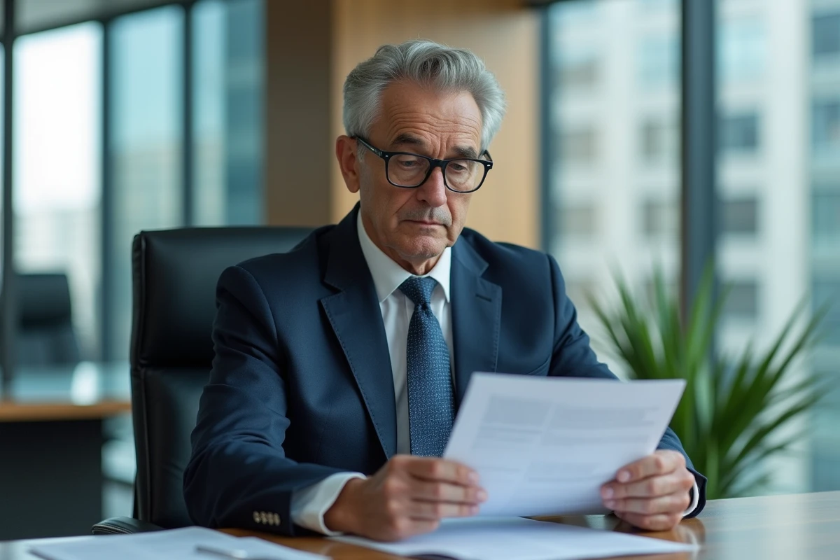 Homme d'affaires en réunion examinant des rapports d'entreprise