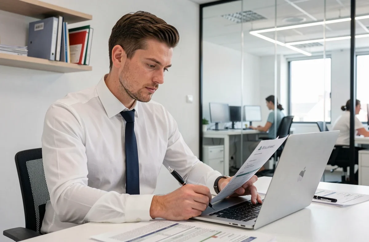 Conseiller d'IDÉOLOGIEFINANCES comparant des taux de prêt immobilier sur ordinateur portable