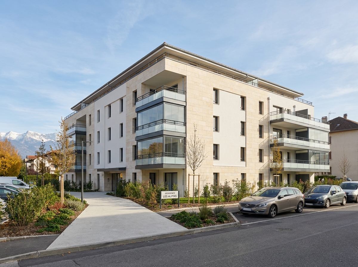 Immeuble résidentiel neuf à Thonon-les-Bains avec balcons et vue sur les Alpes, programme immobilier récent