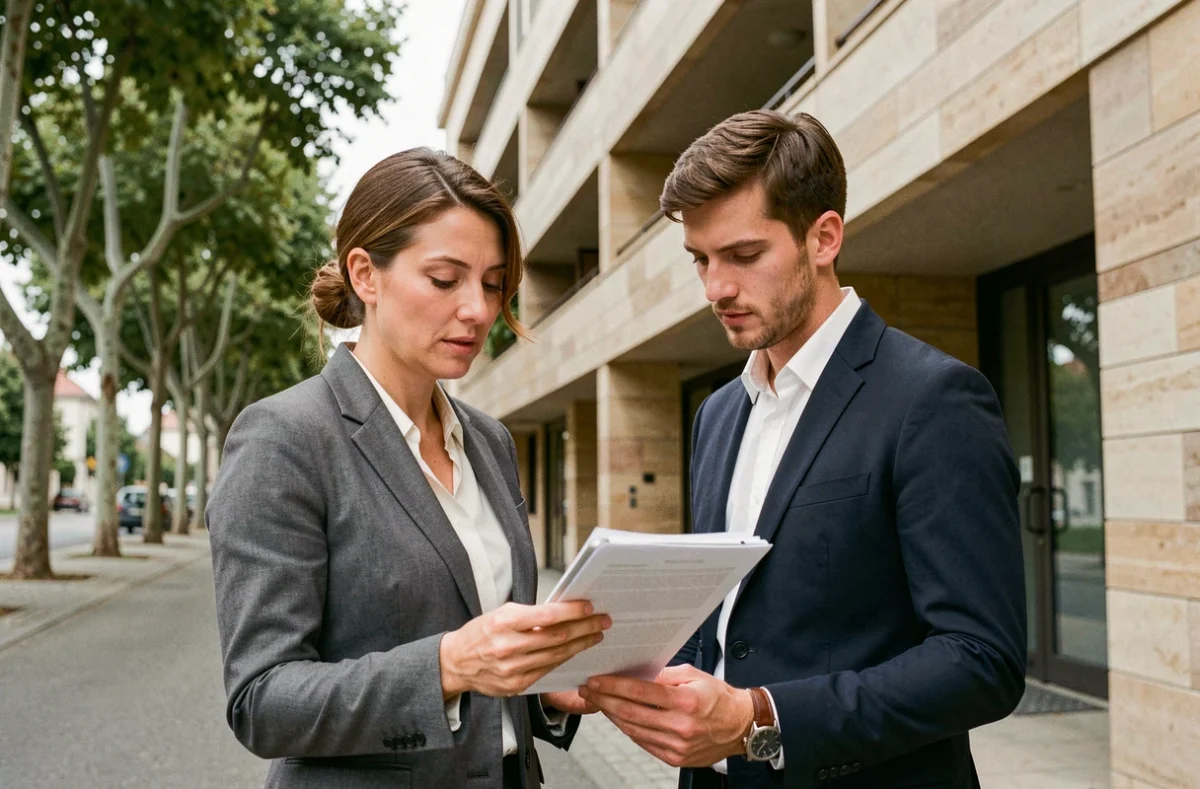 Conseillère Immium discutant d'un bien résidentiel sur tablette avec un client à Mulhouse