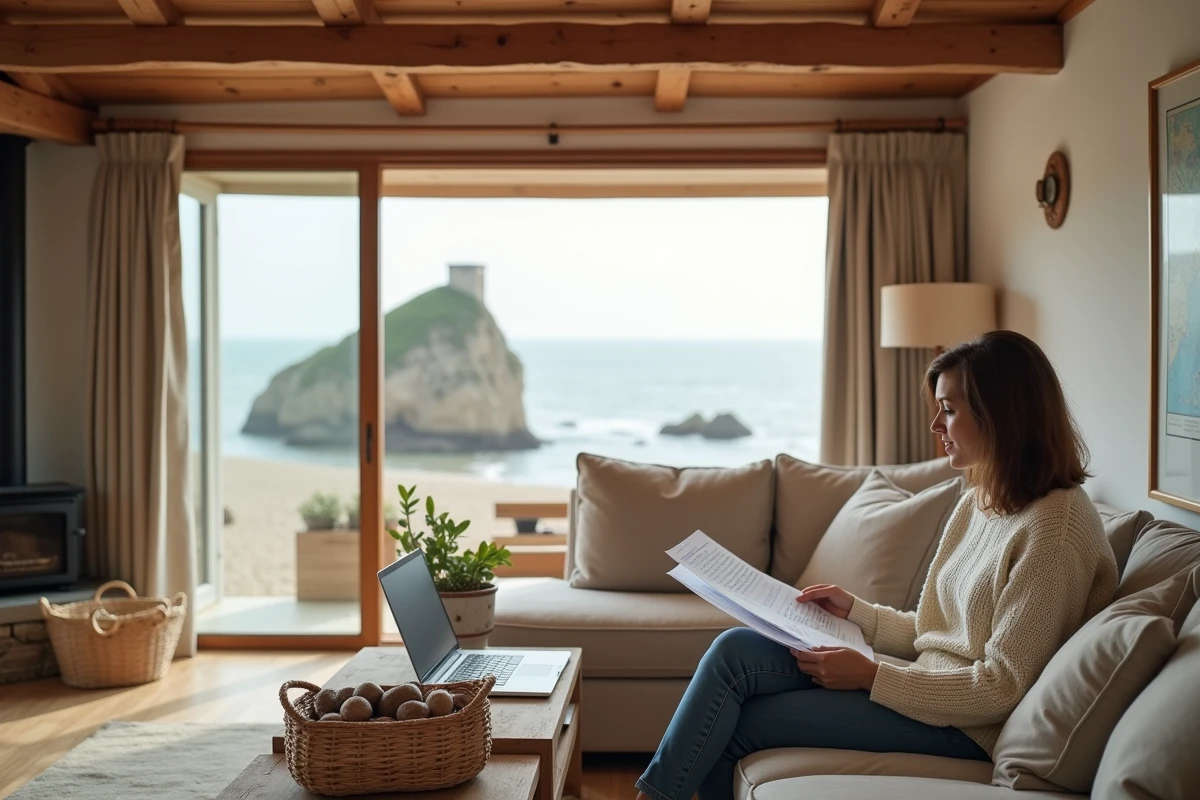 Intérieur d'une maison normande en bord de mer aménagée pour la location saisonnière en Normandie