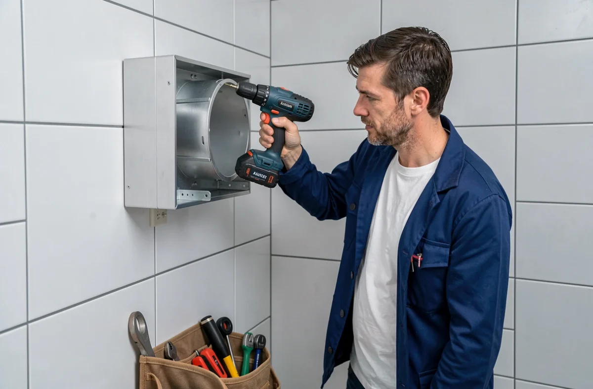 Électricien de Jerome ELec installant un système de ventilation mécanique contrôlée dans une maison à Saint-Pierre-le-Chastel