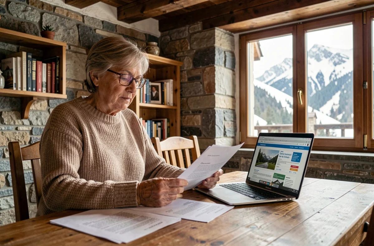Femme retraitée étudiant des documents financiers pour l'achat d'un appartement en Andorre